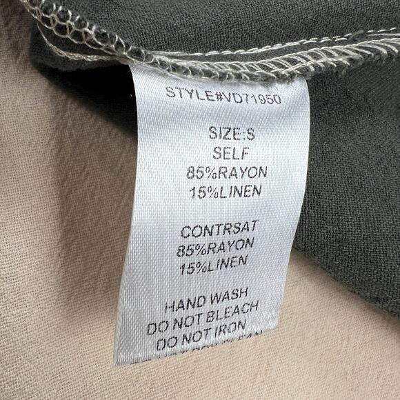 Veveret Flowy Boho Embroidered Mini Dress Boxy Oversized Khaki Green Size S - Picture 13 of 15